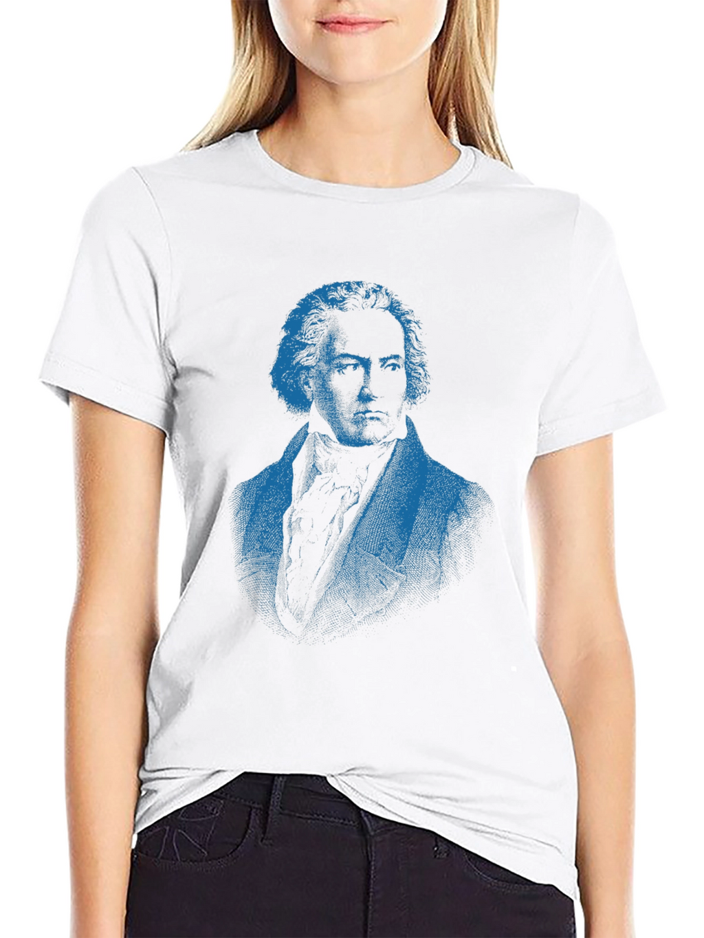 Blue Beethoven Portrait Black T-Shirt