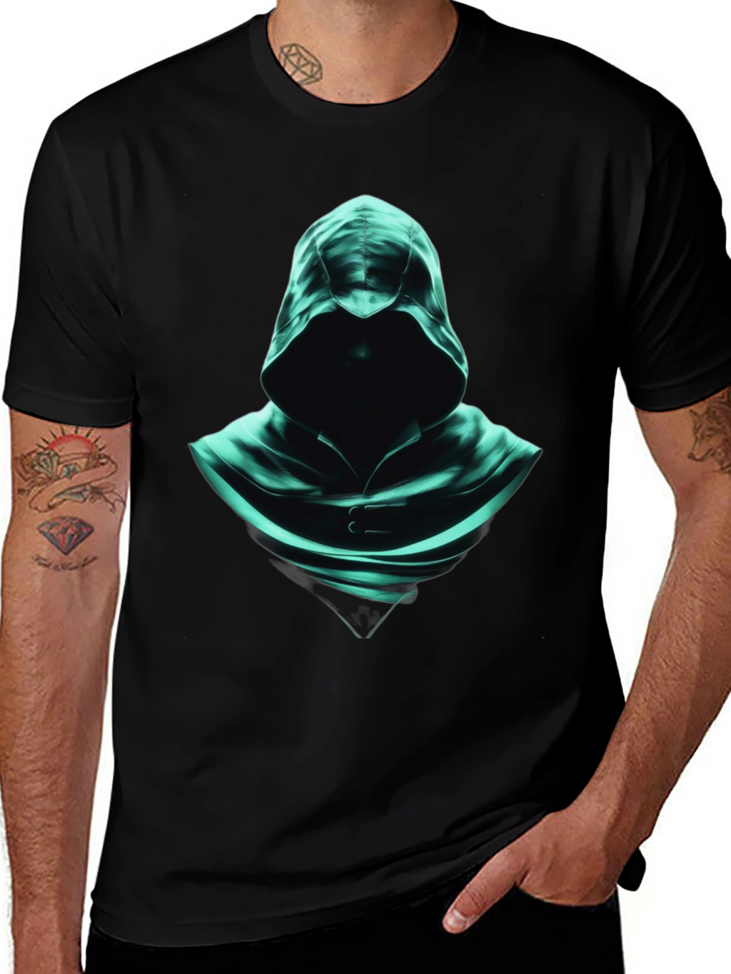 Hooded Shadow Graphic Tee - Mysterious Style