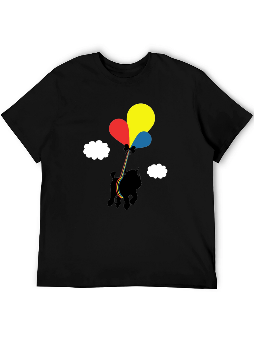Dog with Balloons Graphic Tee - Casual Black T-Shirt