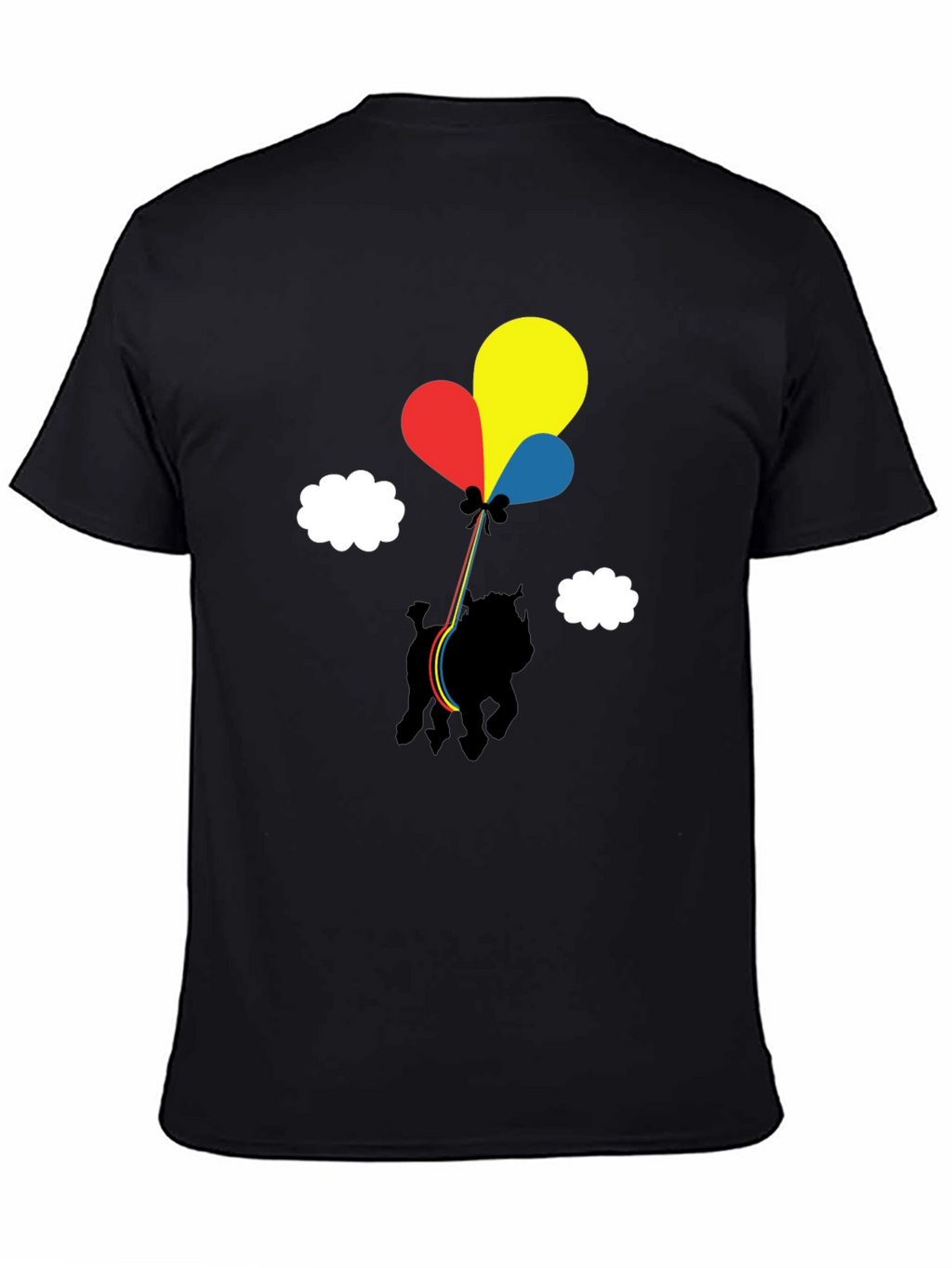 Dog with Balloons Graphic Tee - Casual Black T-Shirt