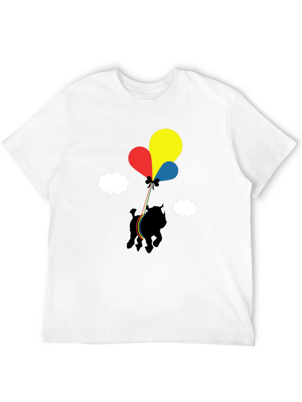 Dog with Balloons Graphic Tee - Casual Black T-Shirt