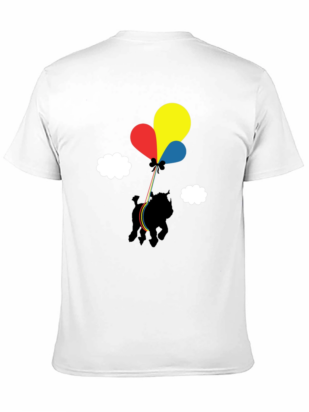Dog with Balloons Graphic Tee - Casual Black T-Shirt