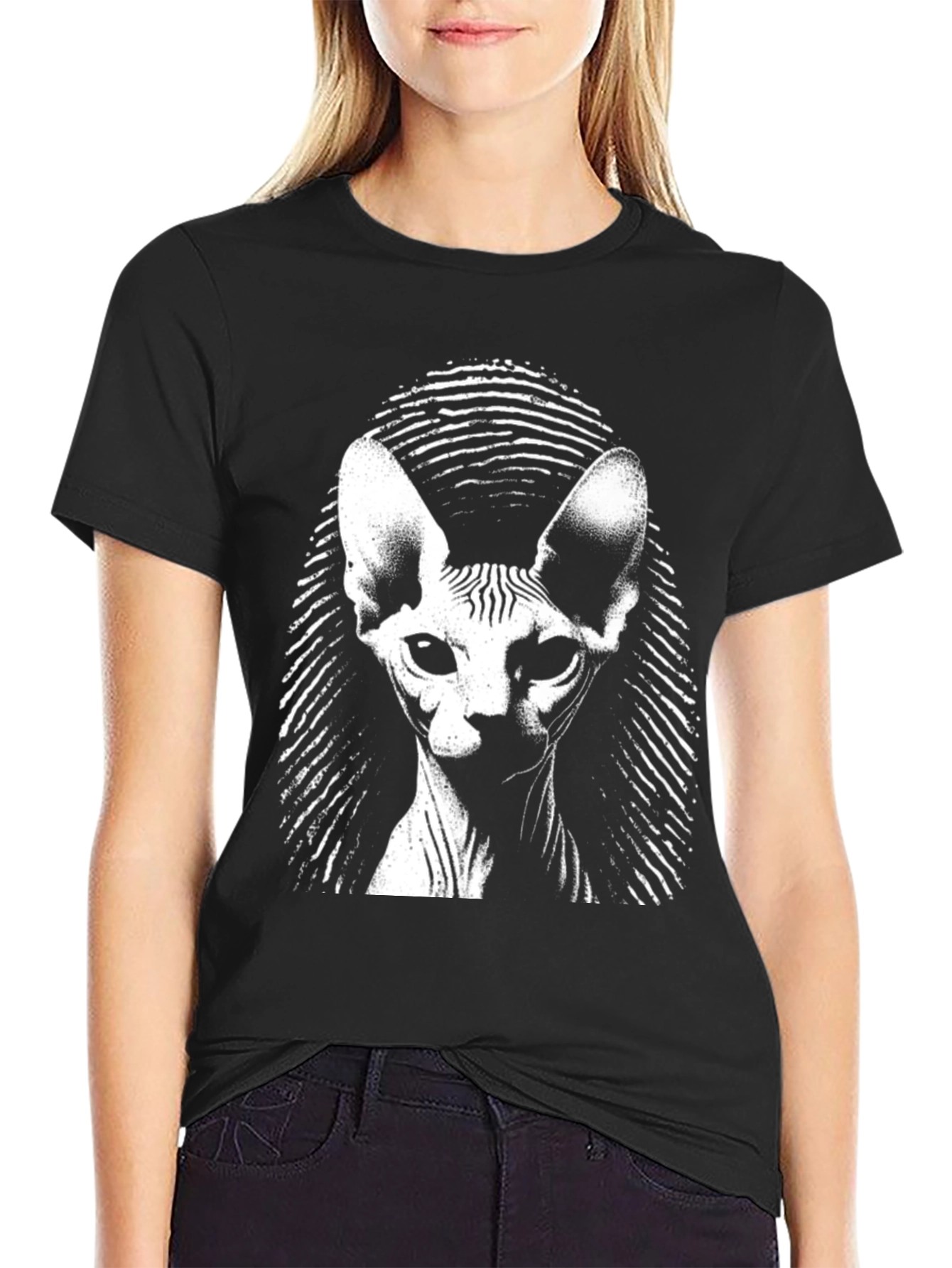 Sphynx Cat Graphic Tee - Black