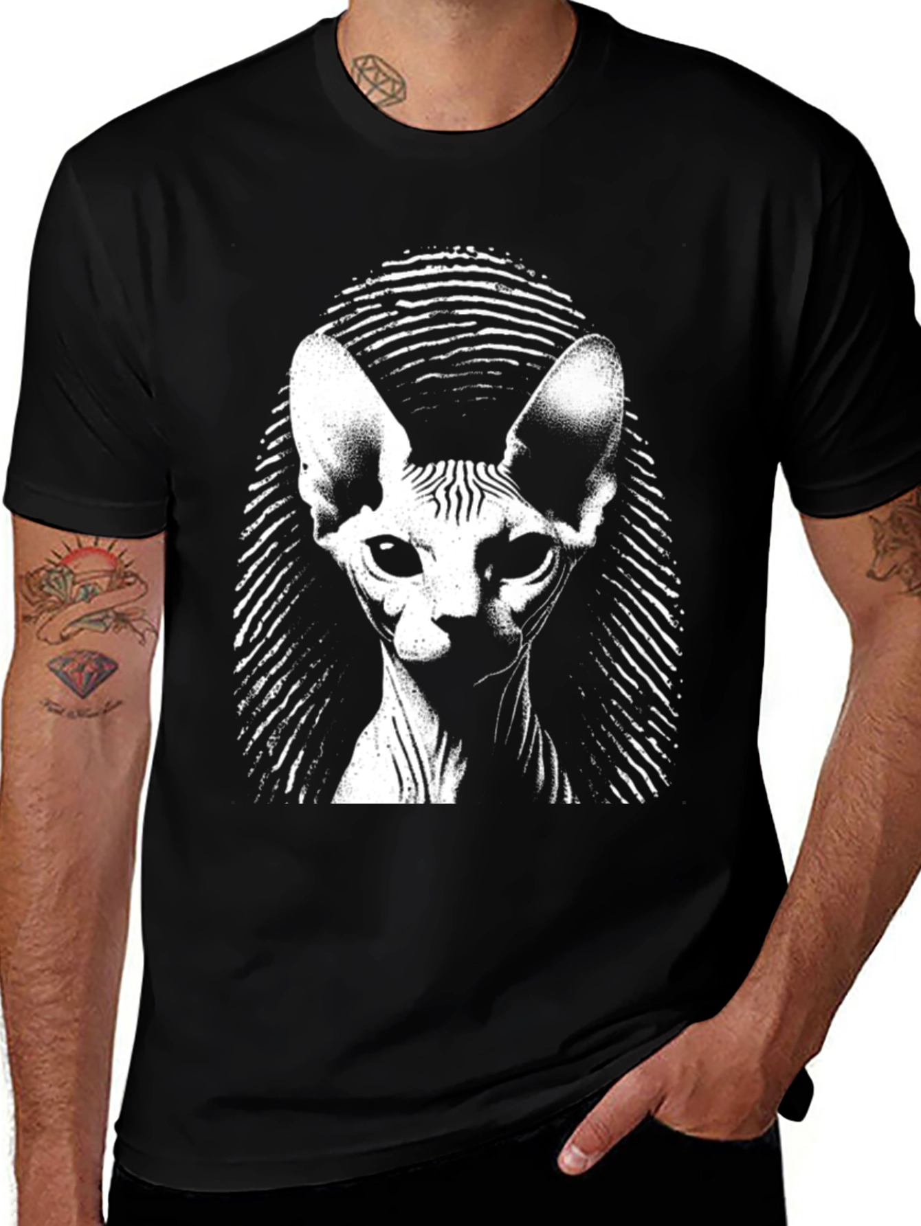 Sphynx Cat Graphic Tee - Black