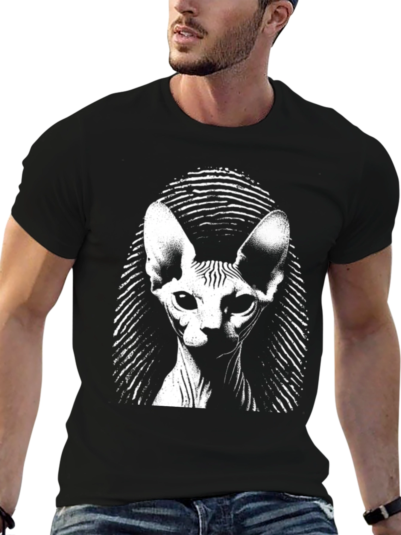 Sphynx Cat Graphic Tee - Black
