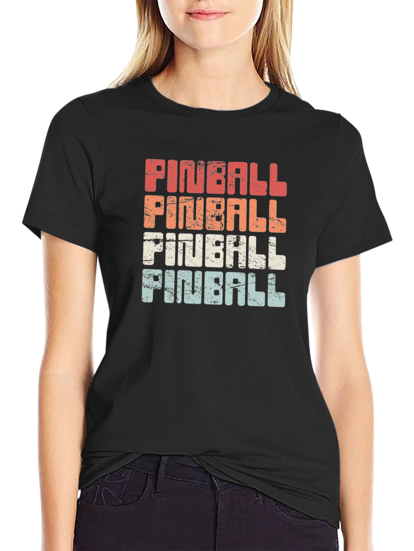 Vintage Style Pinball Graphic Tee - Retro Black T-Shirt