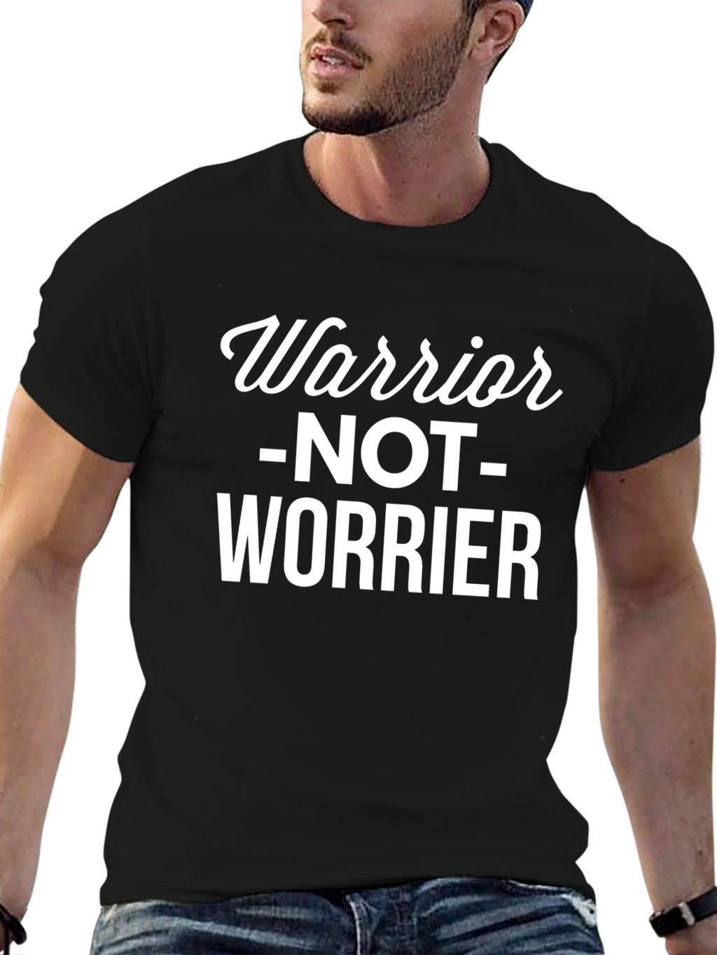 Warrior Not Worrier Graphic T-Shirt - Black