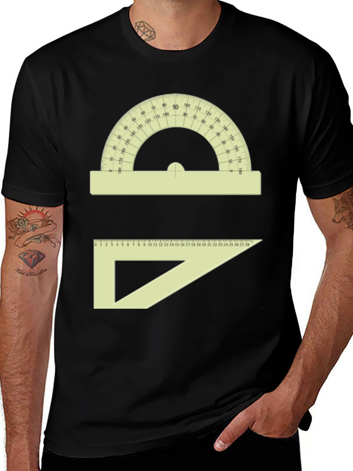 Math Teacher T-Shirt - Protractor & Triangle Ruler Graphic Tee