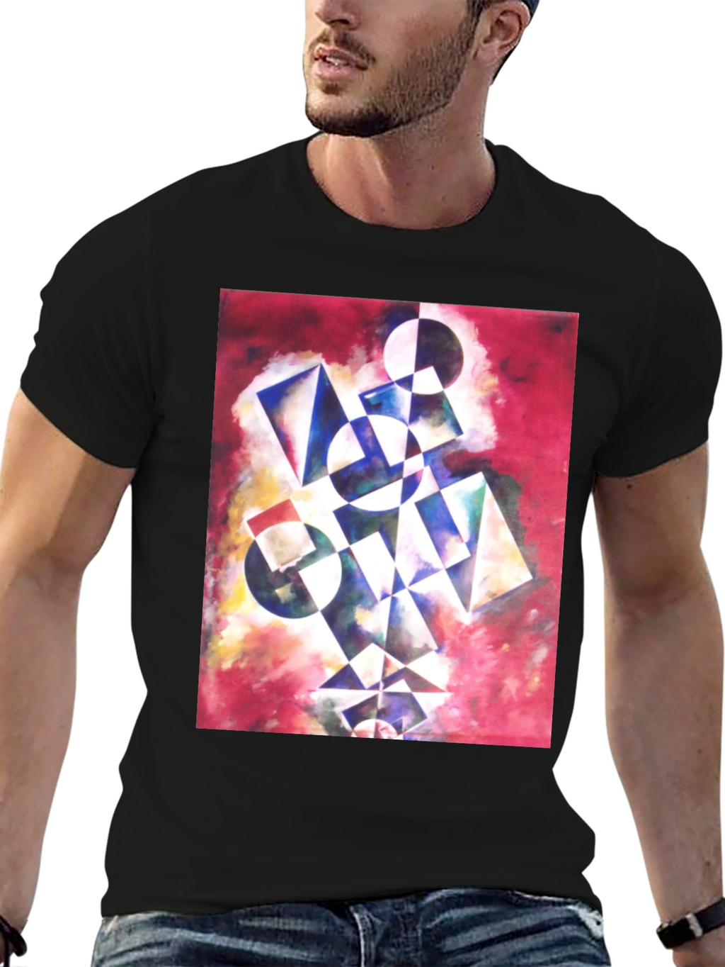 Abstract Geometric Print Black T-Shirt