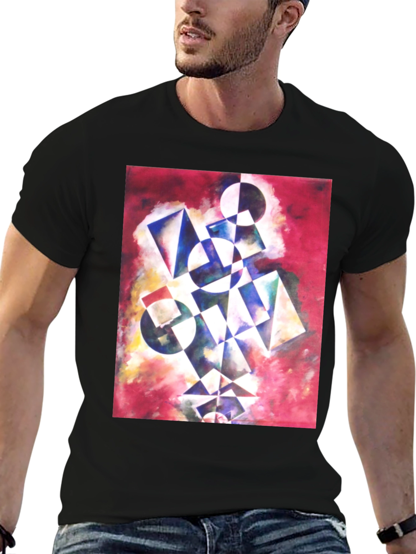 Abstract Geometric Print Black T-Shirt