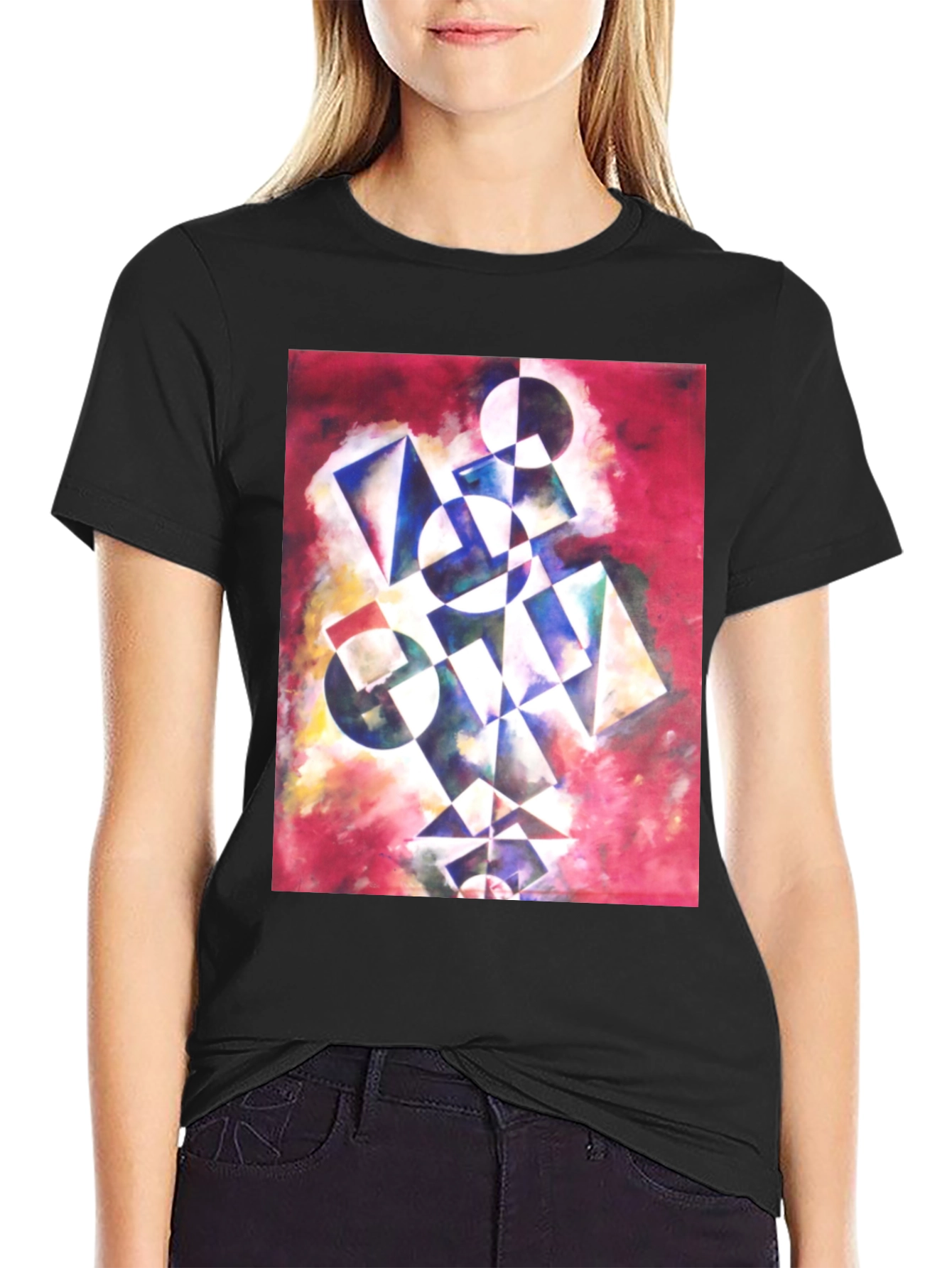 Abstract Geometric Print Black T-Shirt