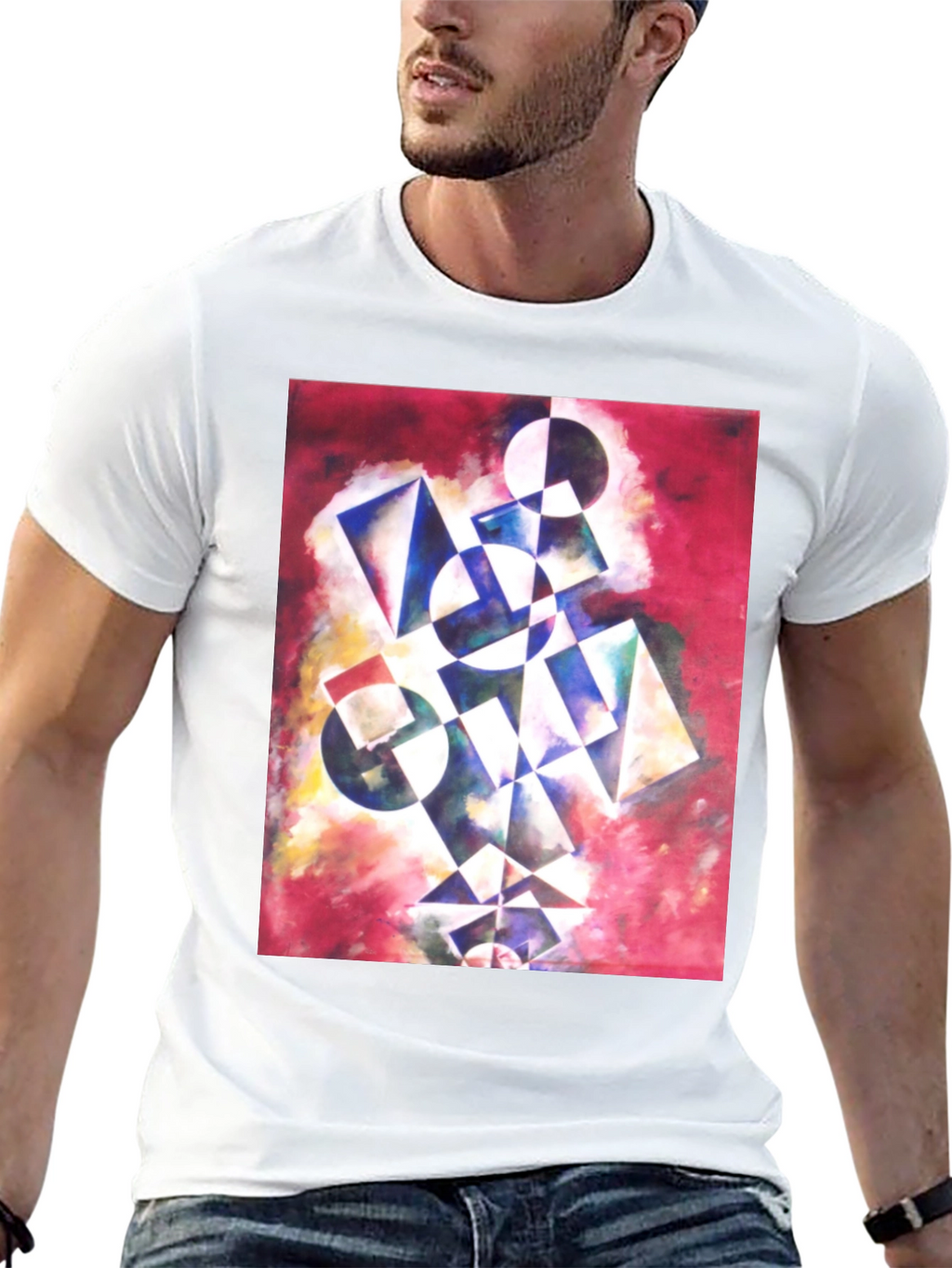 Abstract Geometric Print Black T-Shirt