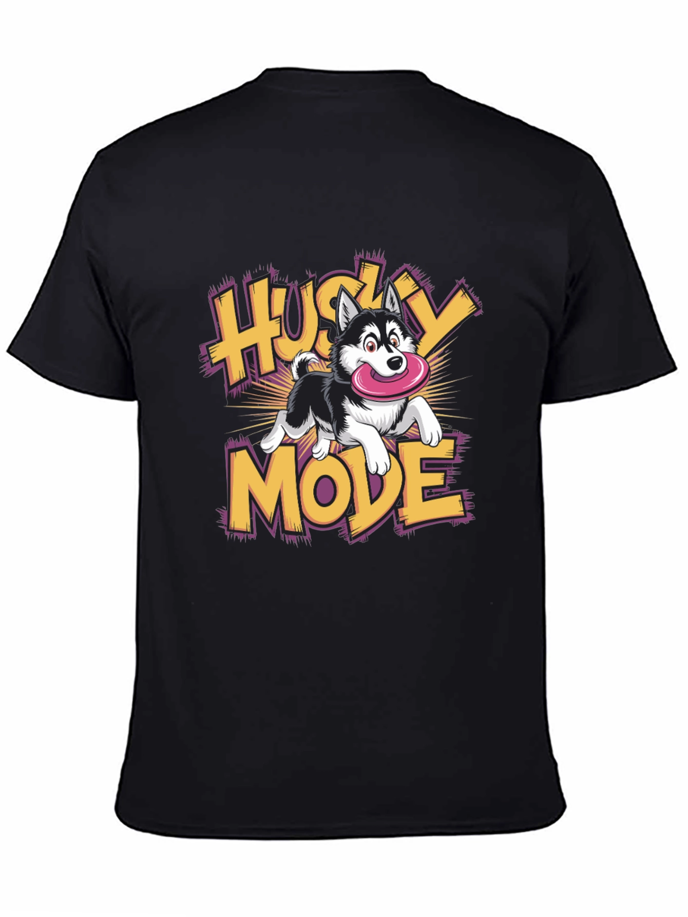 Husky Mode Cartoon Graphic Black T-Shirt