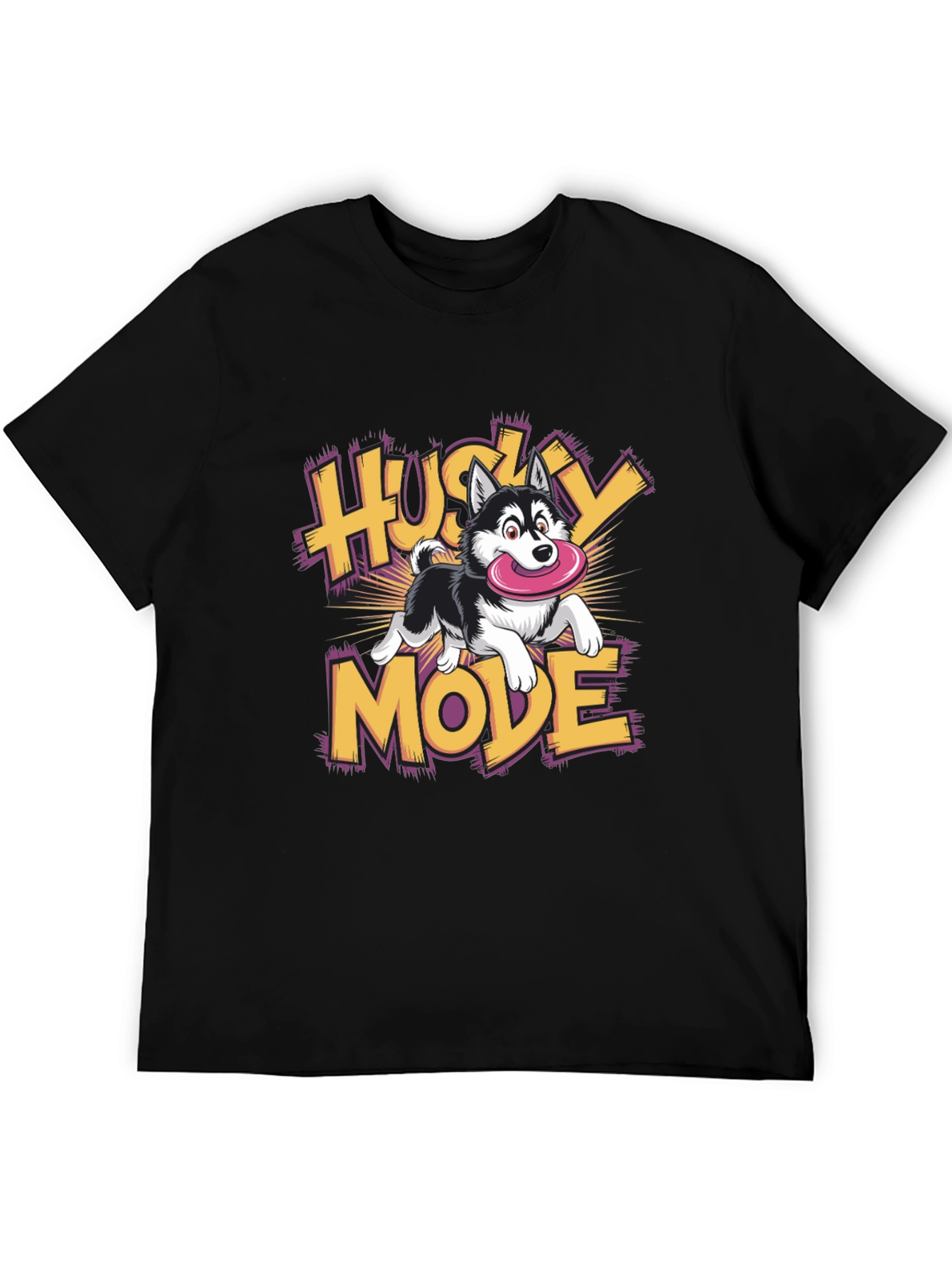 Husky Mode Cartoon Graphic Black T-Shirt