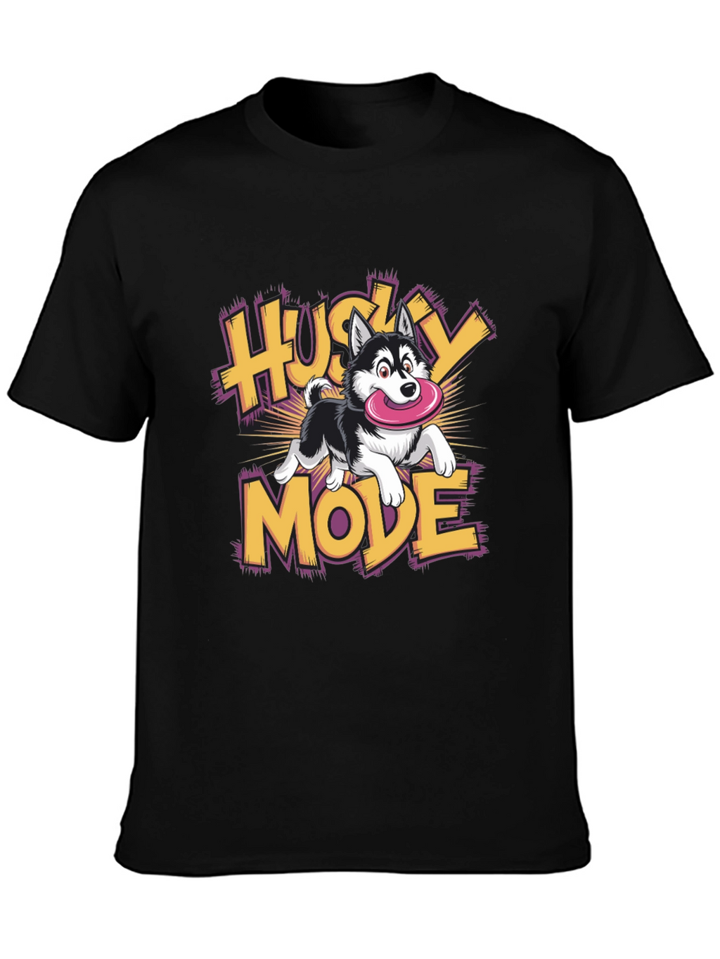 Husky Mode Cartoon Graphic Black T-Shirt