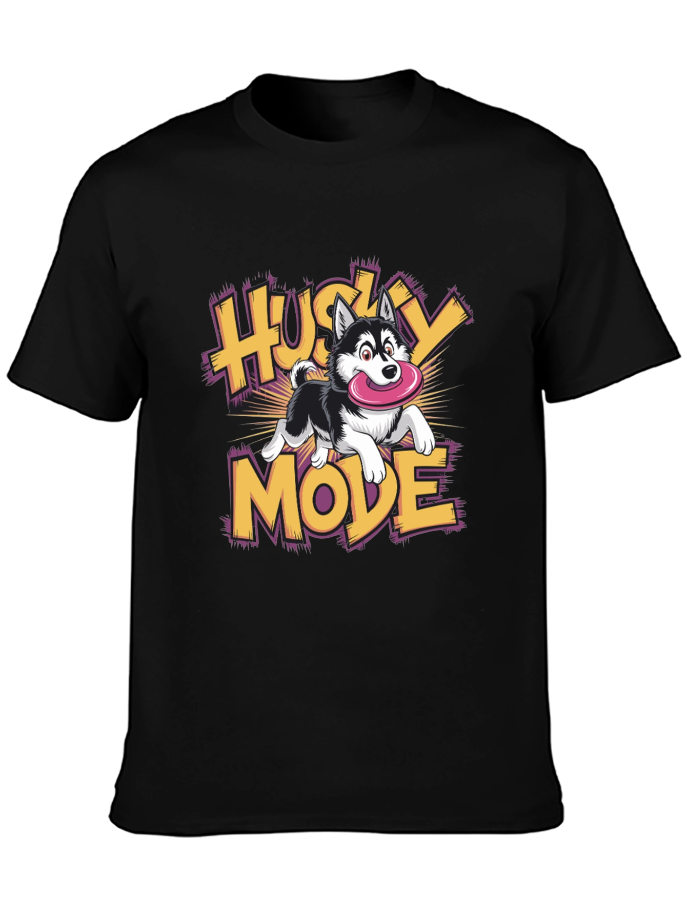 Husky Mode Cartoon Graphic Black T-Shirt