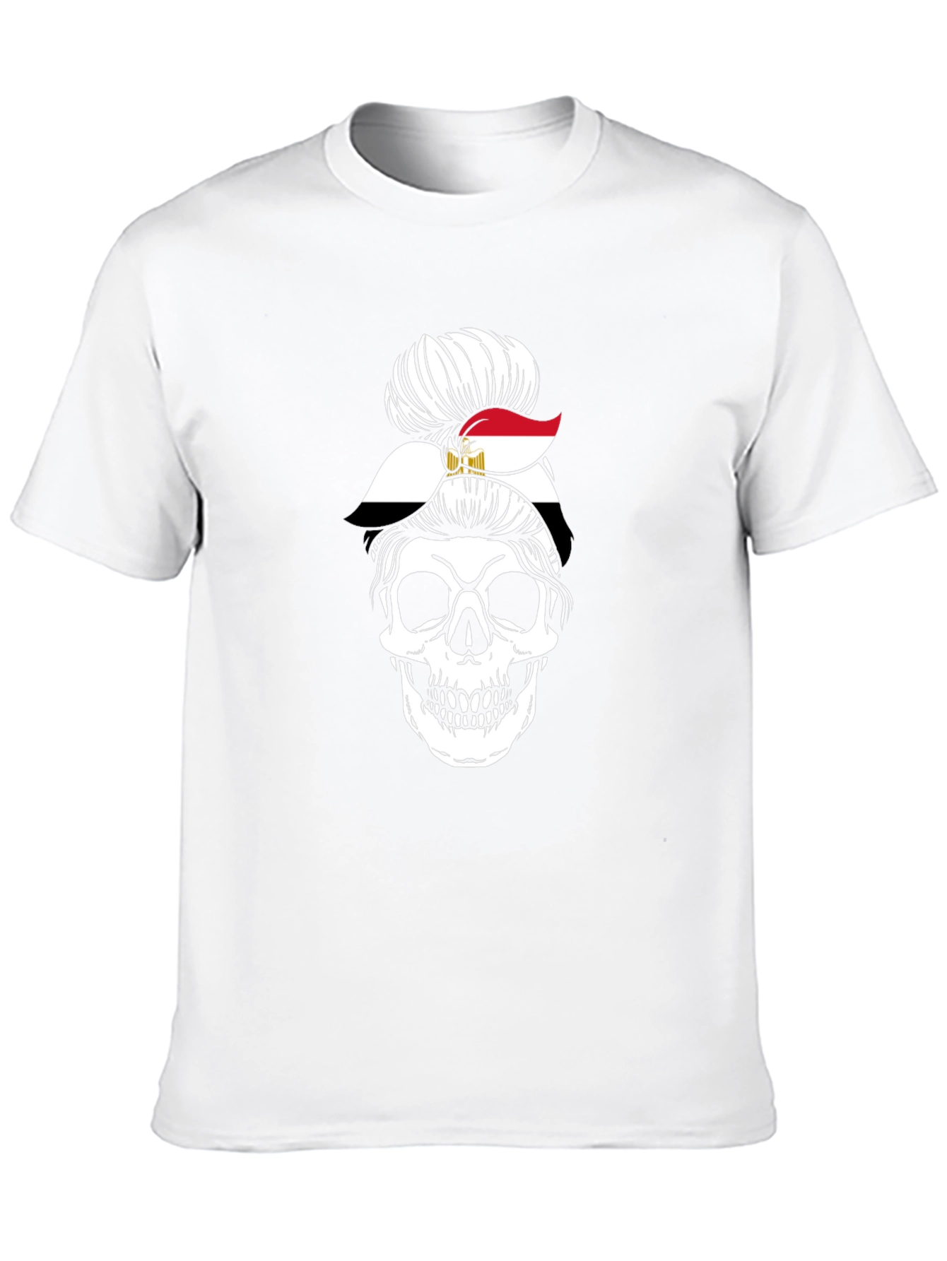 Egypt Flag Skull Messy Bun T-Shirt