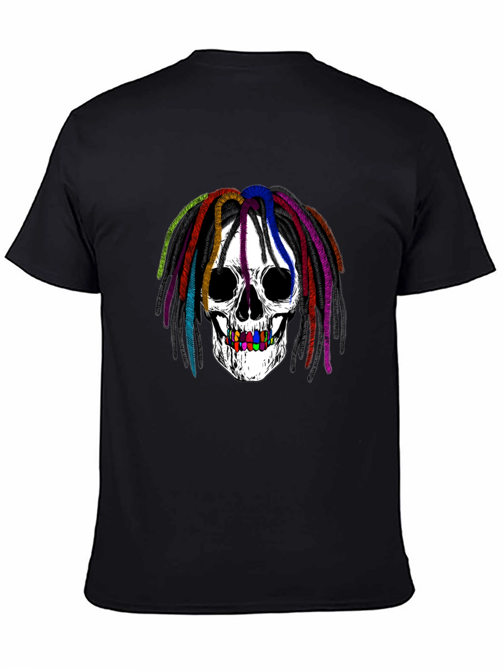 Rainbow Dread Skull Graphic Tee - Black Cotton Shirt