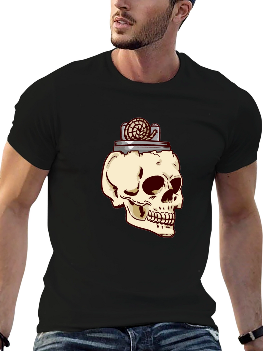 Skull & Lighter Graphic T-Shirt - Casual Style