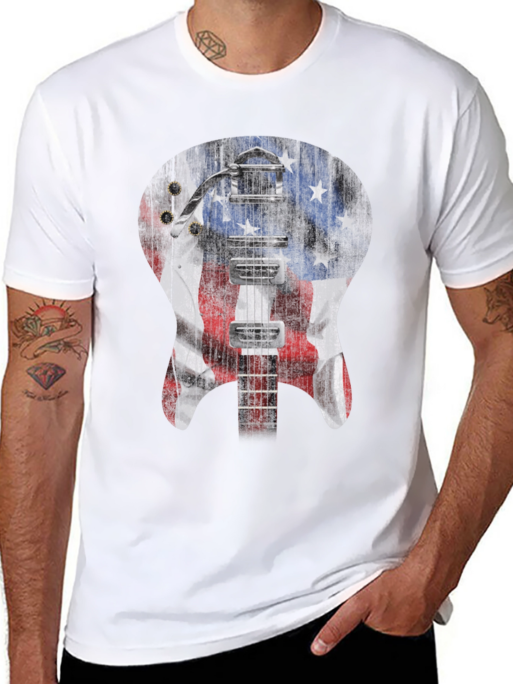 American Flag Guitar Graphic T-Shirt