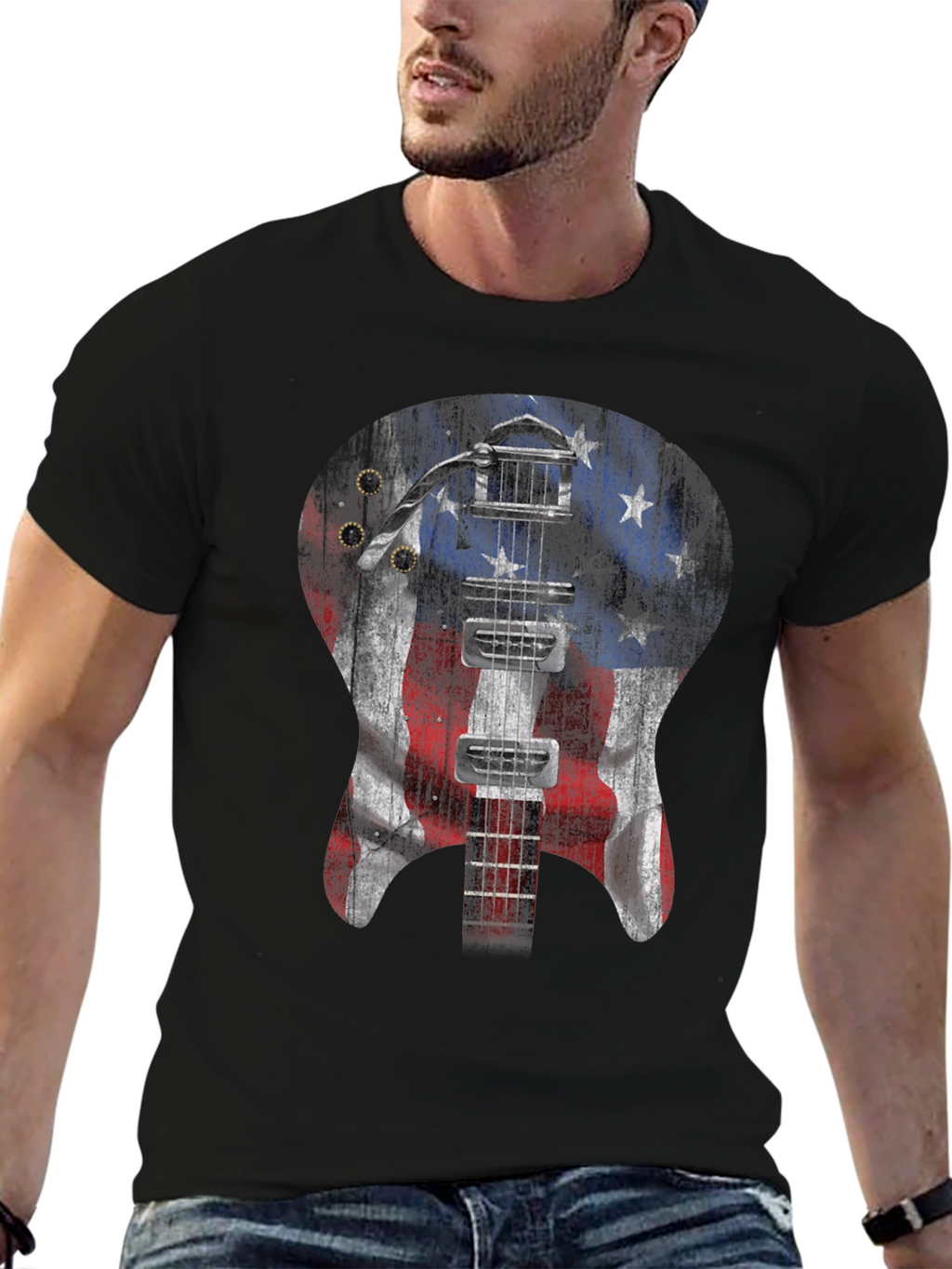 American Flag Guitar Graphic T-Shirt