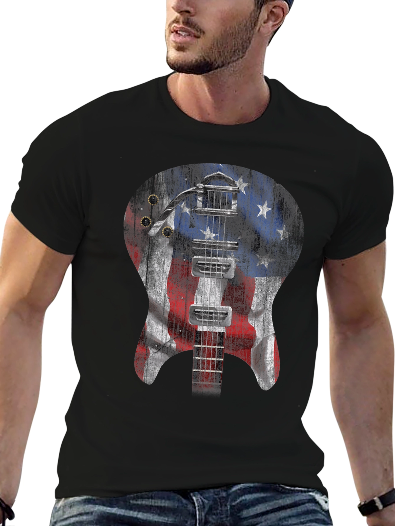 American Flag Guitar Graphic T-Shirt