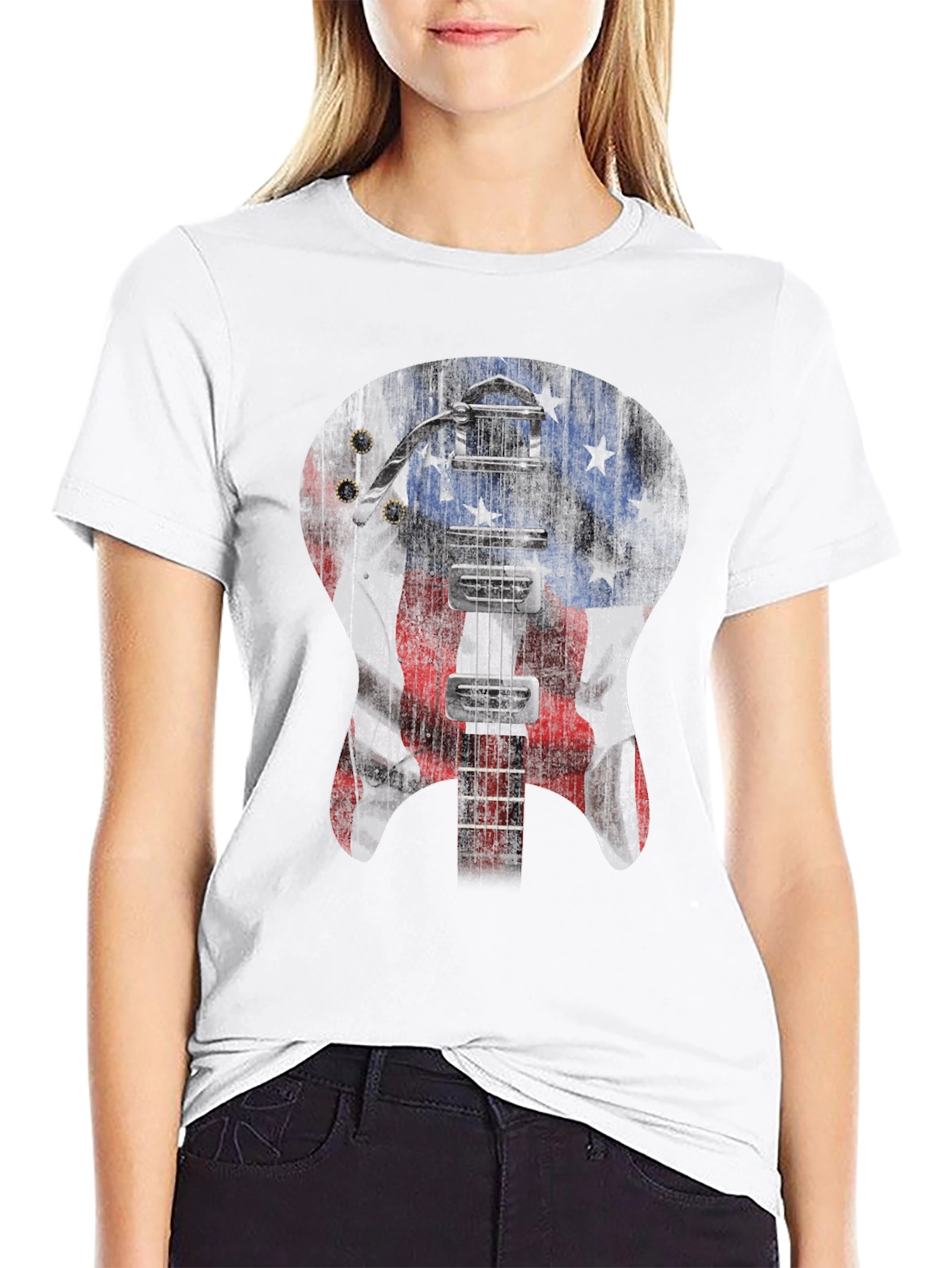 American Flag Guitar Graphic T-Shirt