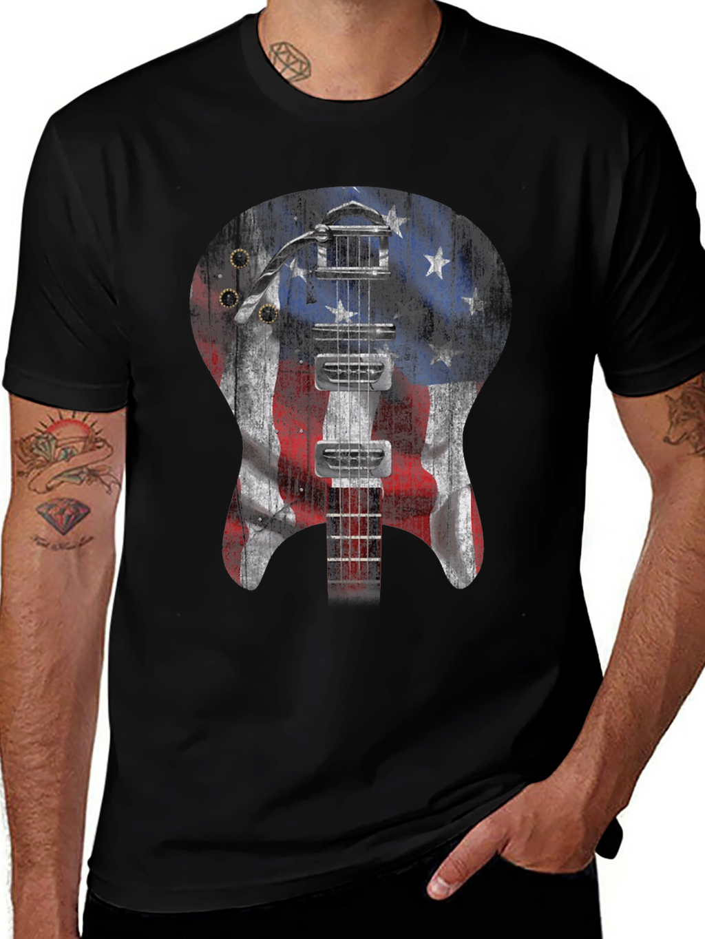 American Flag Guitar Graphic T-Shirt