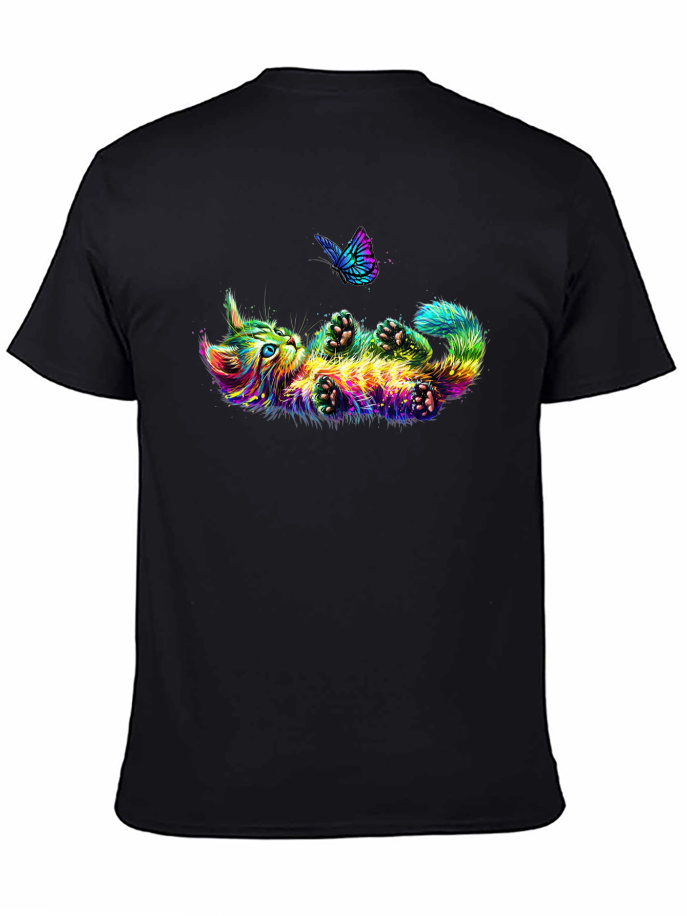 Colorful Cat & Butterfly Graphic Tee