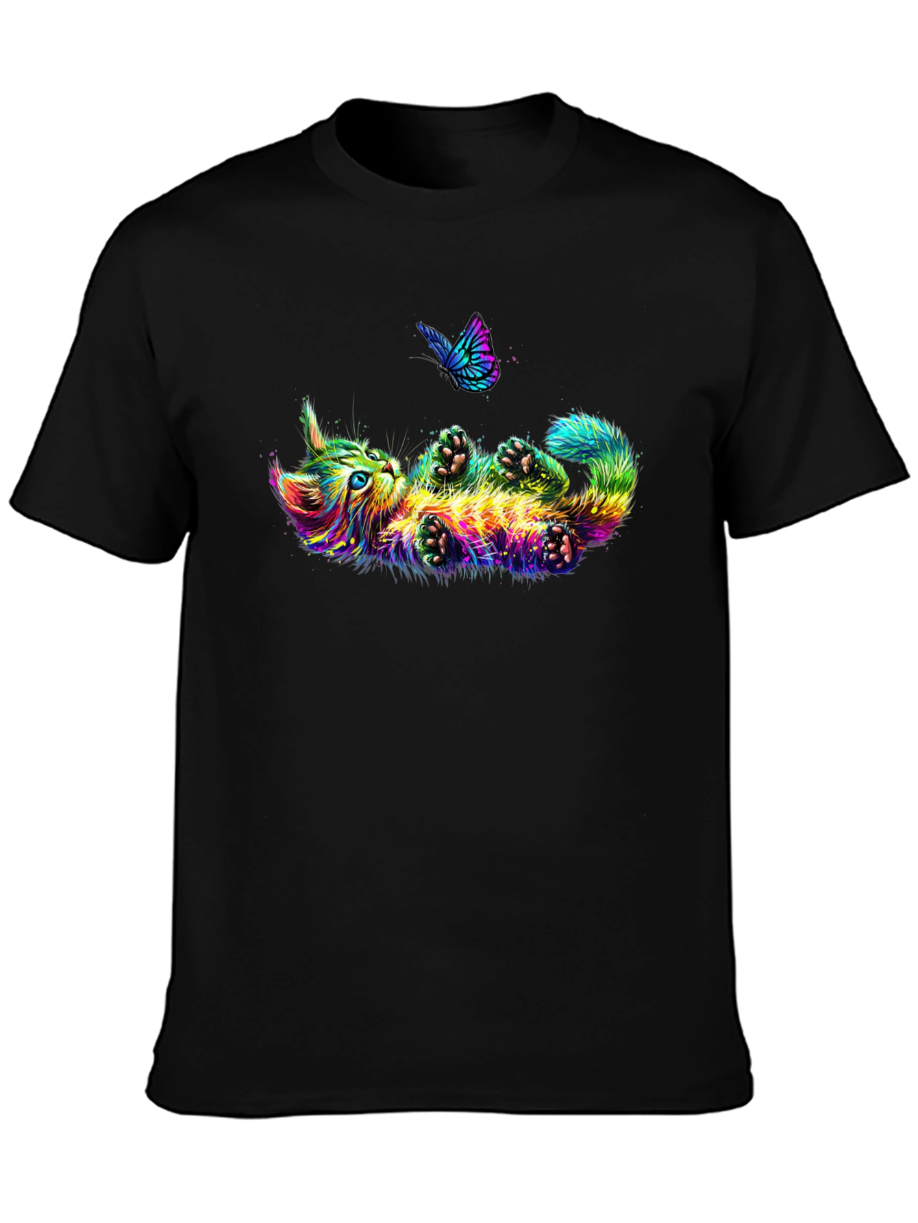 Colorful Cat & Butterfly Graphic Tee