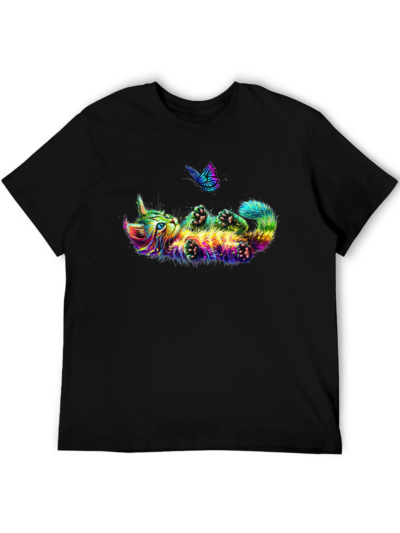 Colorful Cat & Butterfly Graphic Tee