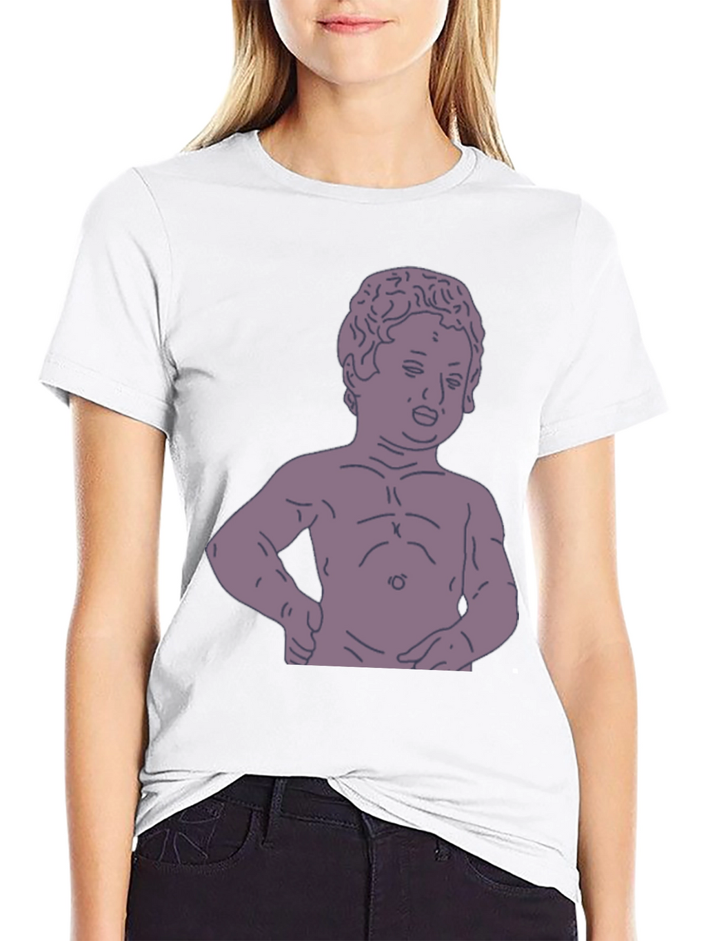 Humorous Baby Statue Graphic Tee - Black