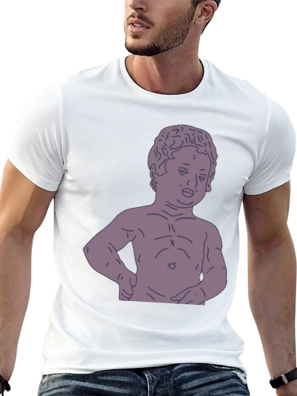 Humorous Baby Statue Graphic Tee - Black
