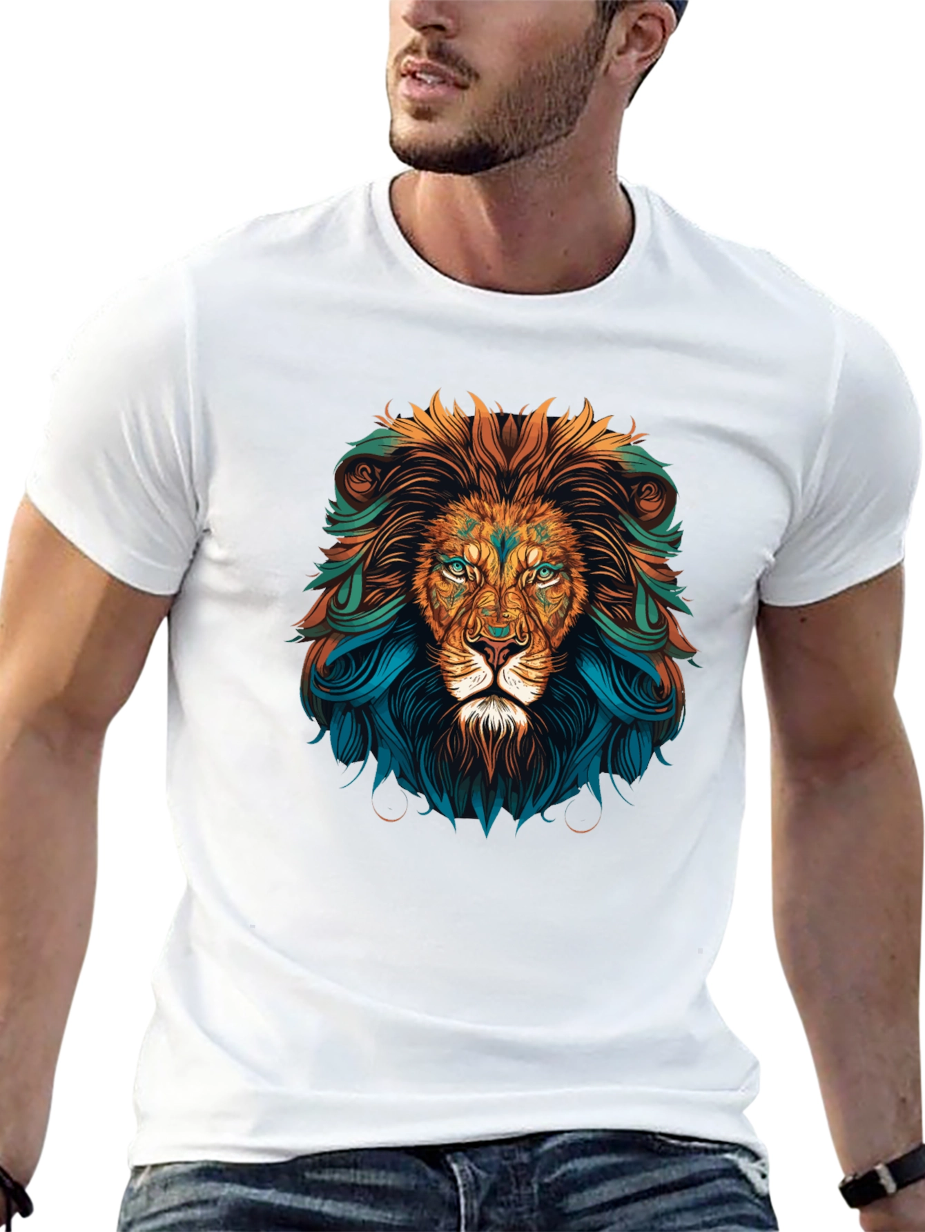 Lion Head Graphic Tee - Bold Artistic Design