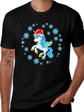 Festive Unicorn Snowflake Black T-Shirt