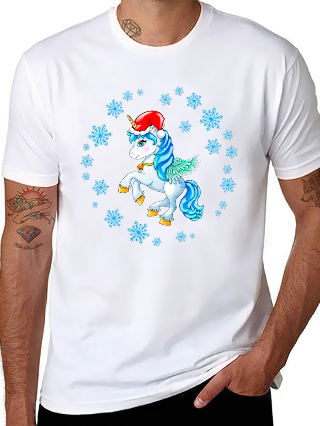 Festive Unicorn Snowflake Black T-Shirt