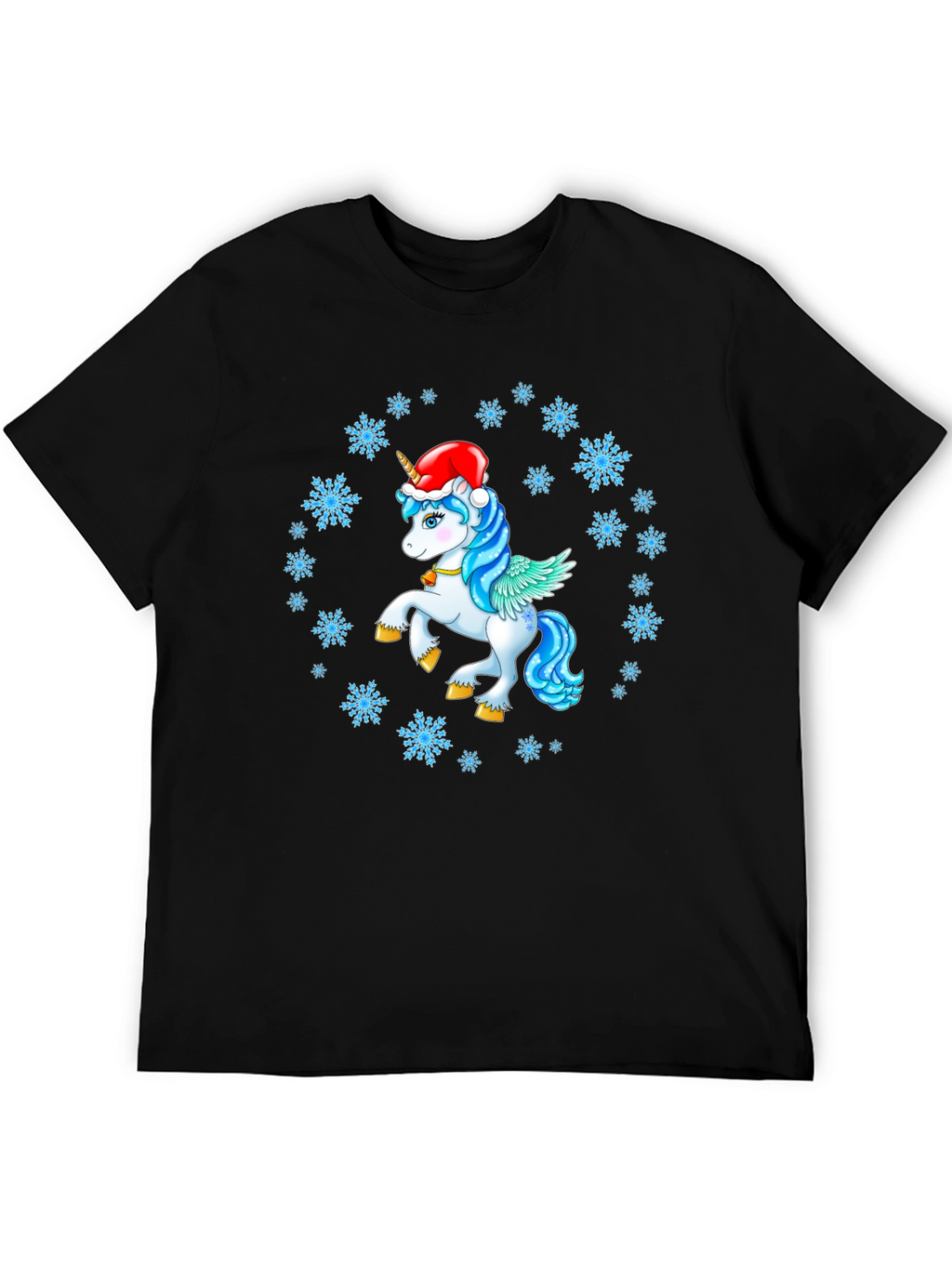 Festive Unicorn Snowflake Black T-Shirt