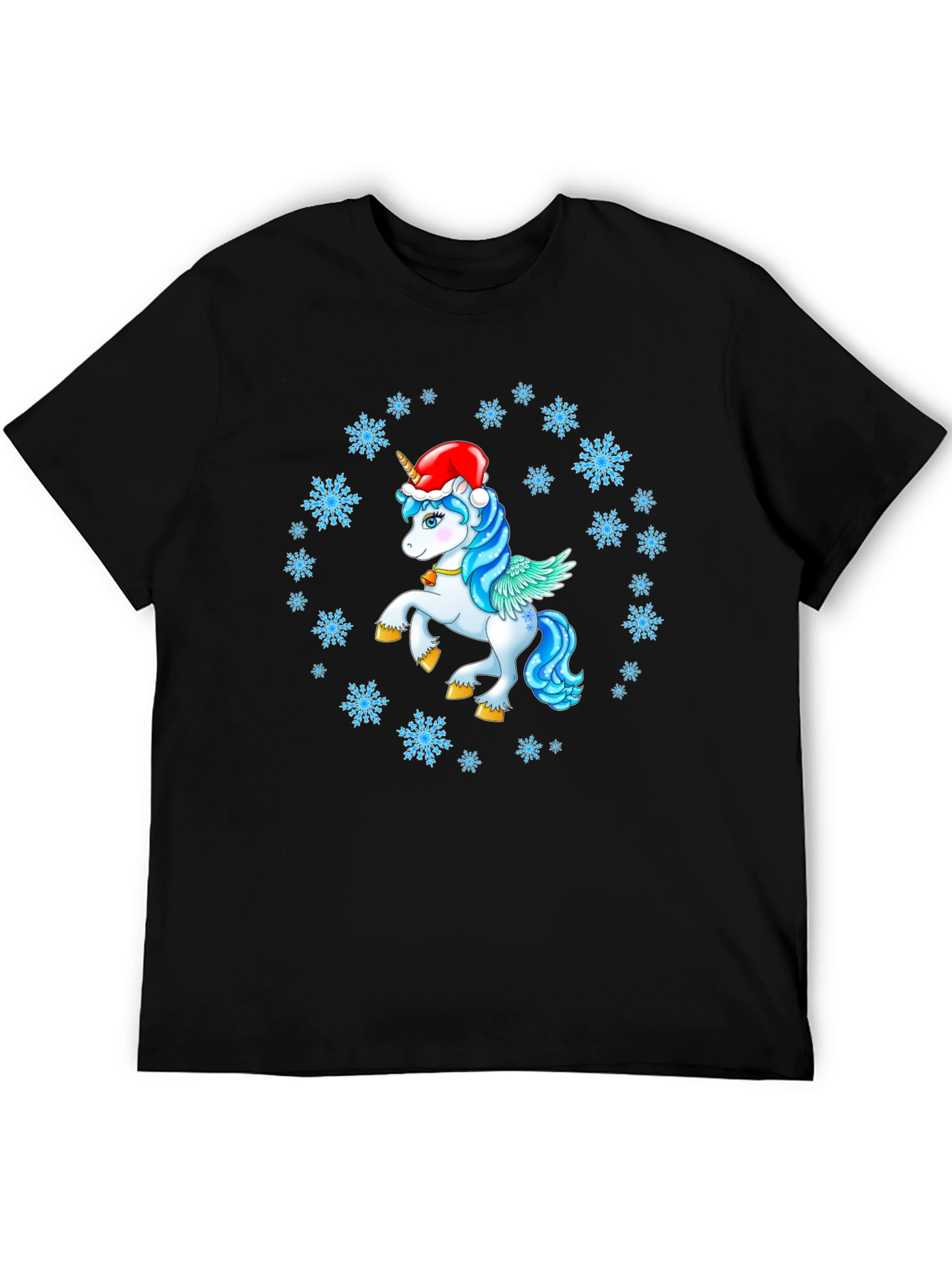 Festive Unicorn Snowflake Black T-Shirt