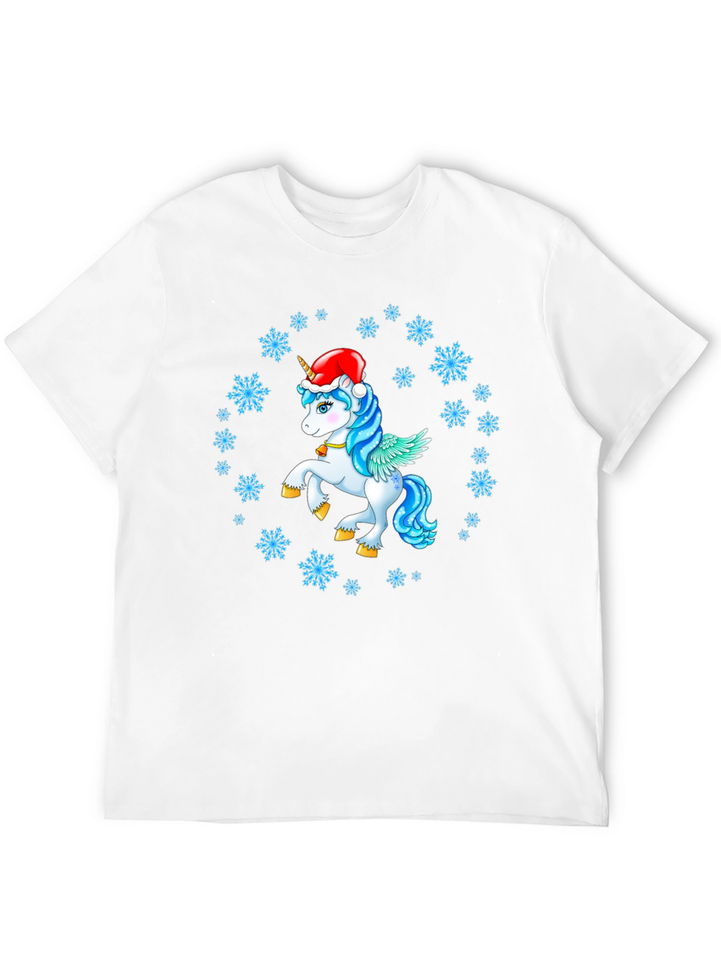 Festive Unicorn Snowflake Black T-Shirt