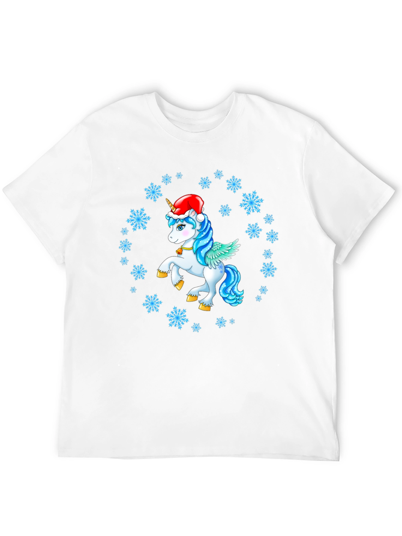 Festive Unicorn Snowflake Black T-Shirt
