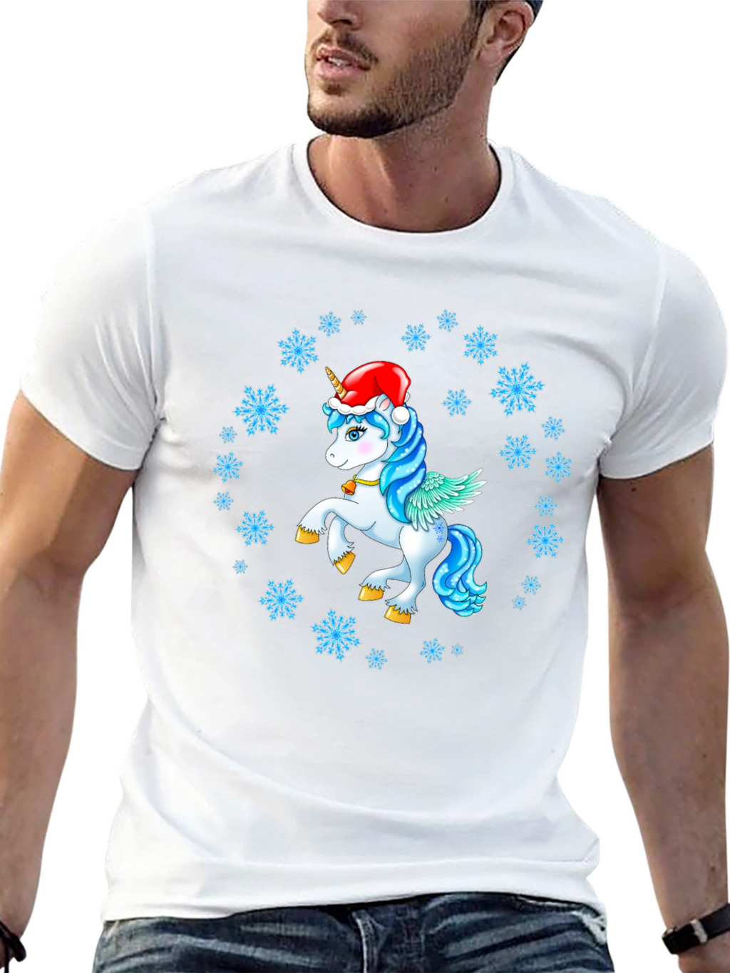Festive Unicorn Snowflake Black T-Shirt