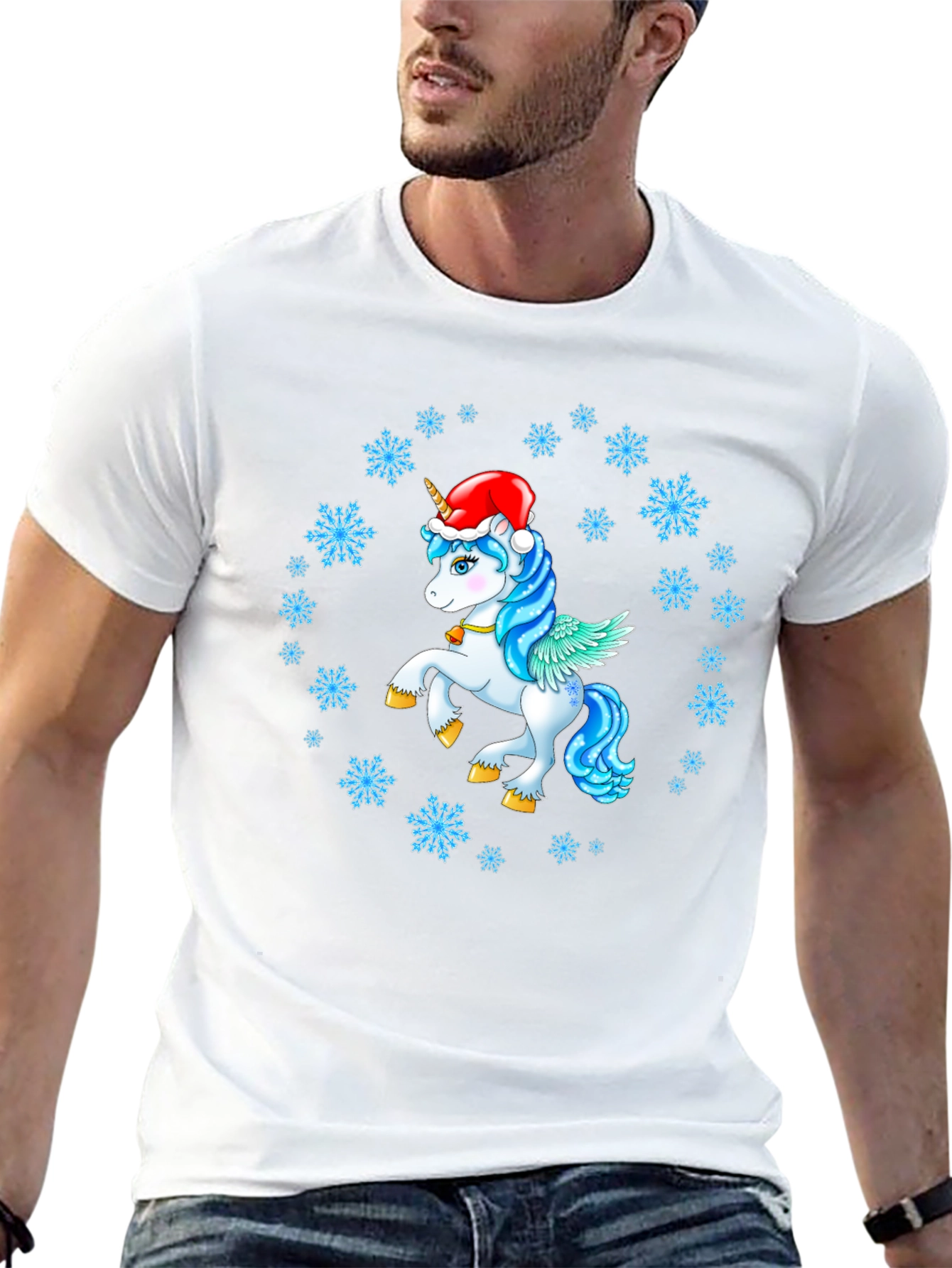 Festive Unicorn Snowflake Black T-Shirt