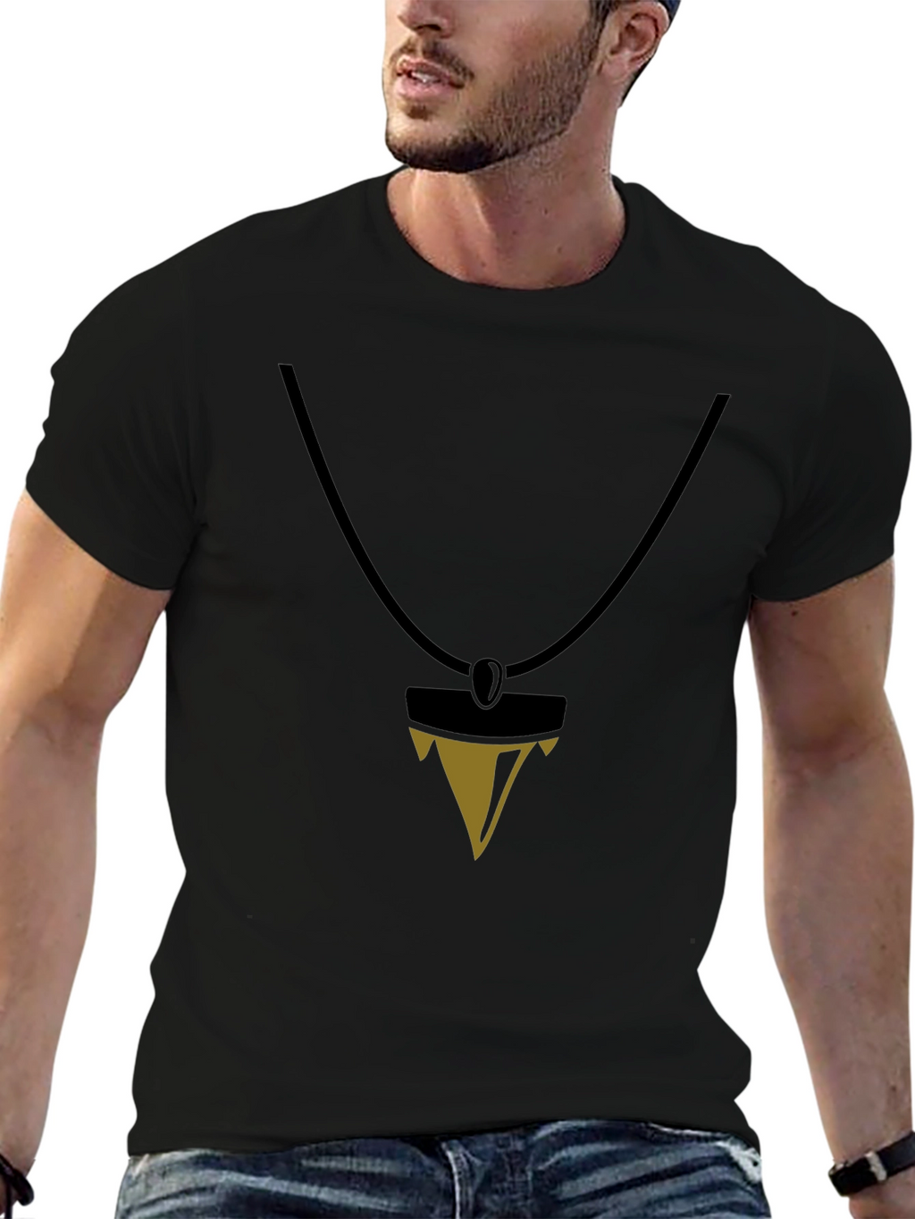 Black T-Shirt with Pendant Design