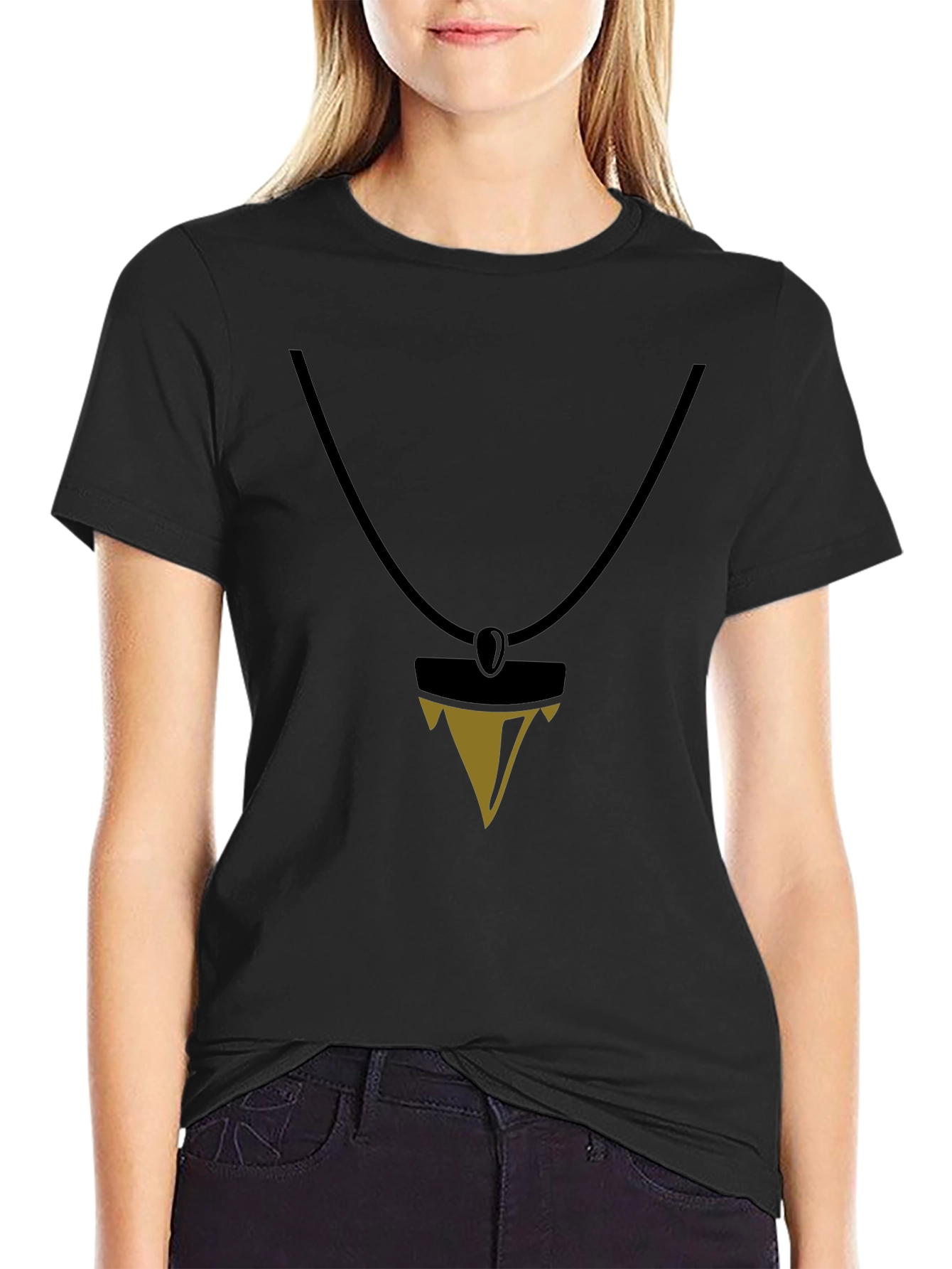 Black T-Shirt with Pendant Design