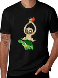 Sloth Snail & Turtle Graphic T-Shirt - Black