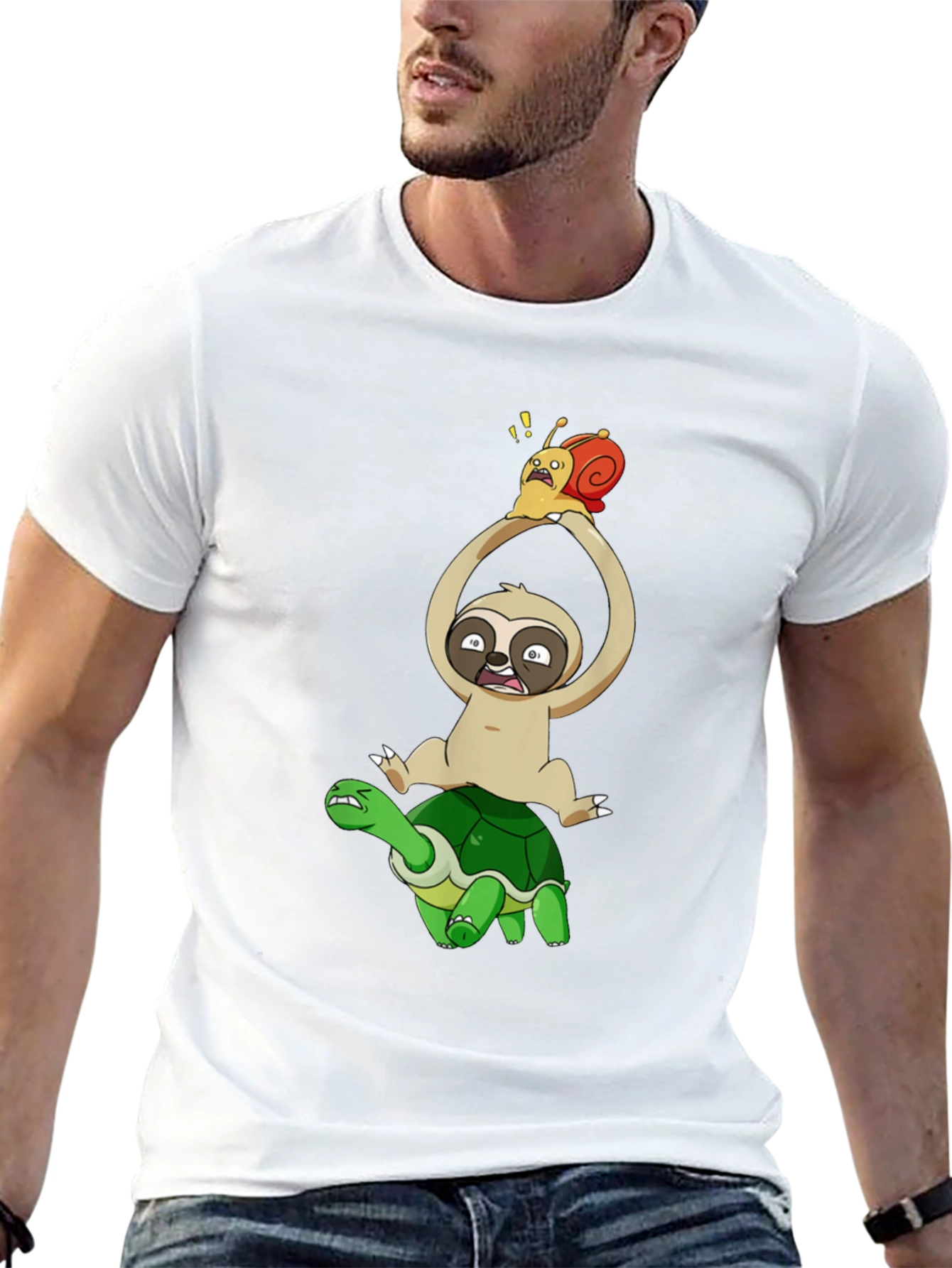 Sloth Snail & Turtle Graphic T-Shirt - Black