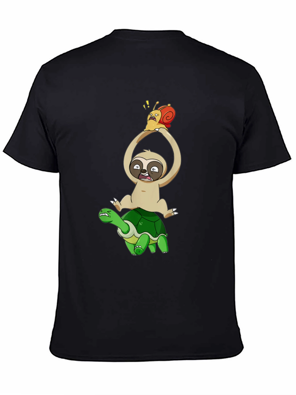 Sloth Snail & Turtle Graphic T-Shirt - Black