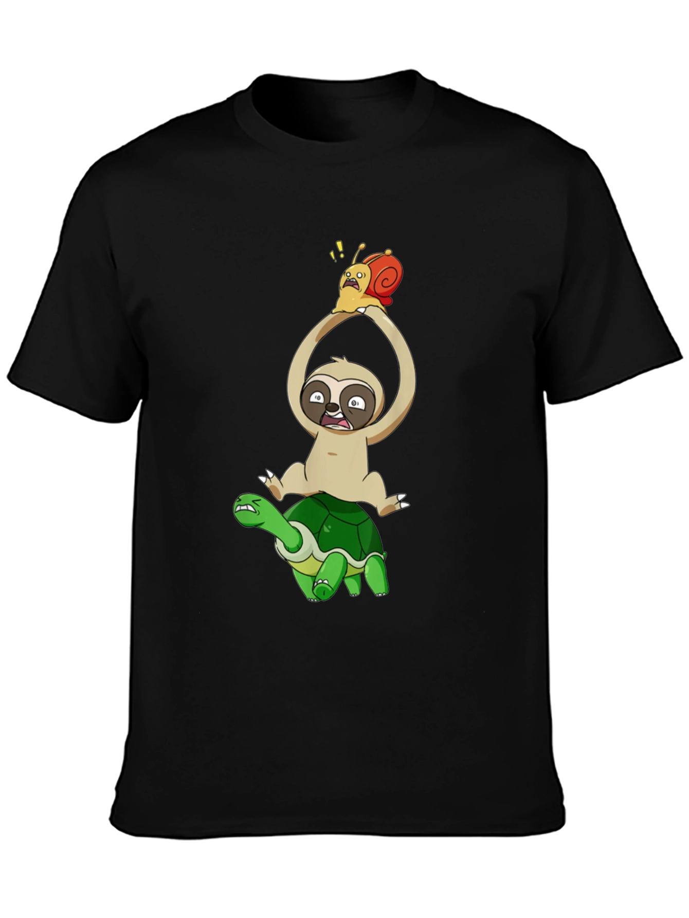 Sloth Snail & Turtle Graphic T-Shirt - Black