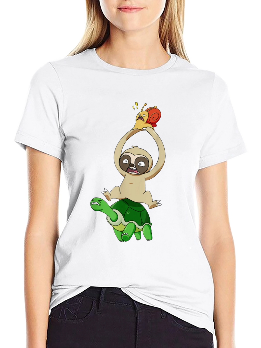 Sloth Snail & Turtle Graphic T-Shirt - Black