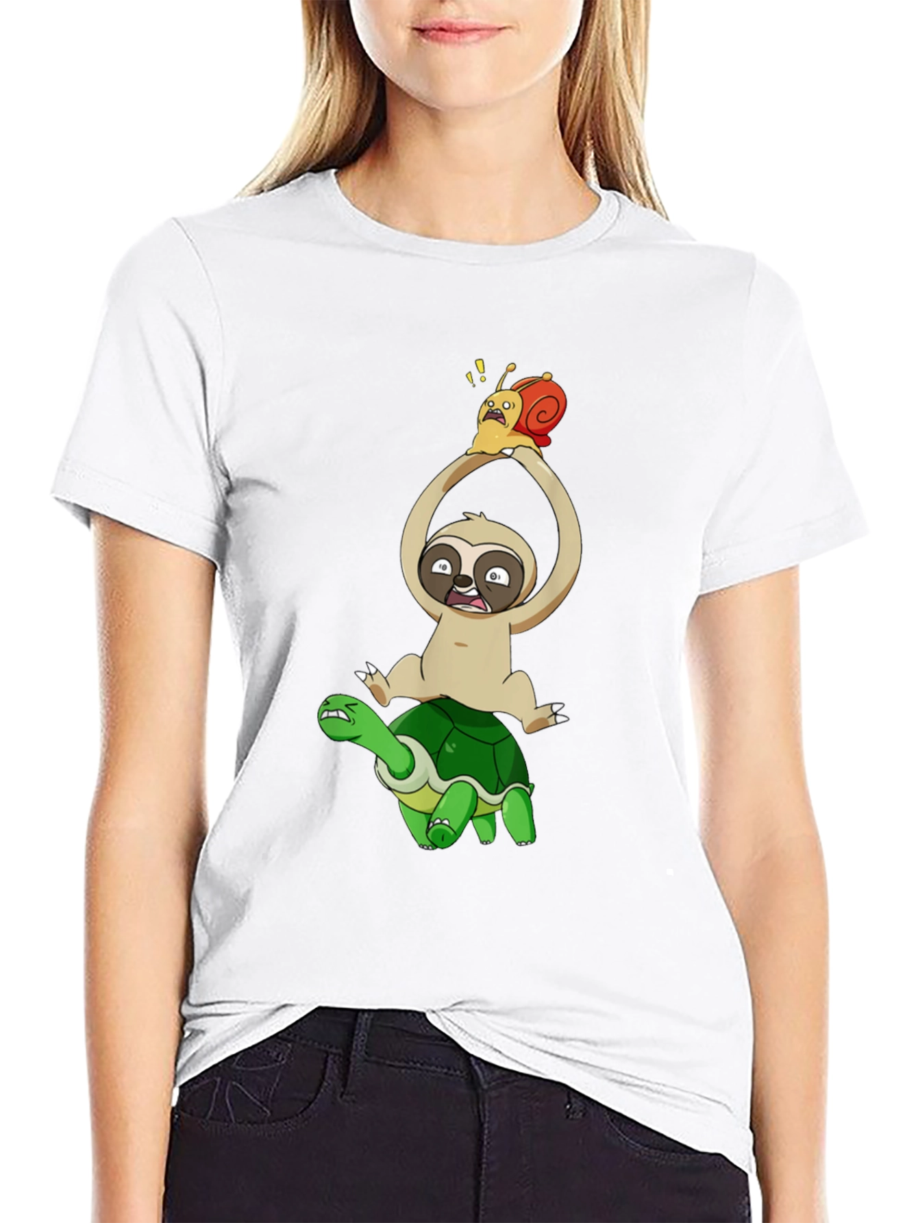 Sloth Snail & Turtle Graphic T-Shirt - Black